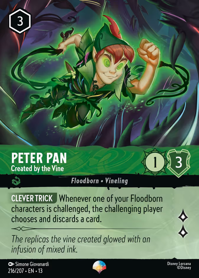 Peter Pan - Created by the Vine Lorcana card (216/207, Attack of the Vine!)