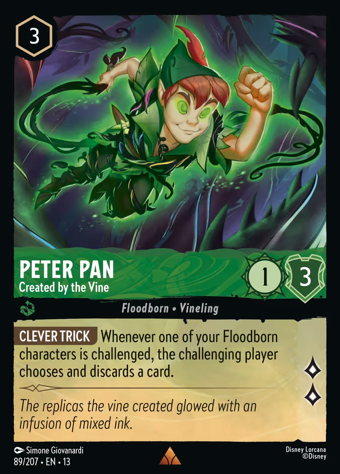 Peter Pan - Created by the Vine Lorcana card (89/207, Attack of the Vine!)