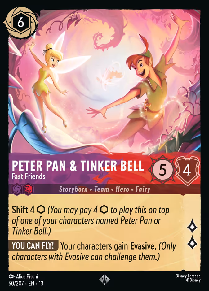 Peter Pan & Tinker Bell - Fast Friends Lorcana card (60/207, Attack of the Vine!)