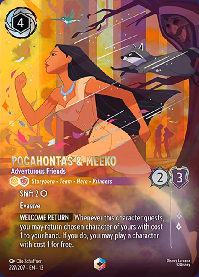 Pocahontas & Meeko - Adventurous Friends Lorcana card (227/207, Attack of the Vine!)