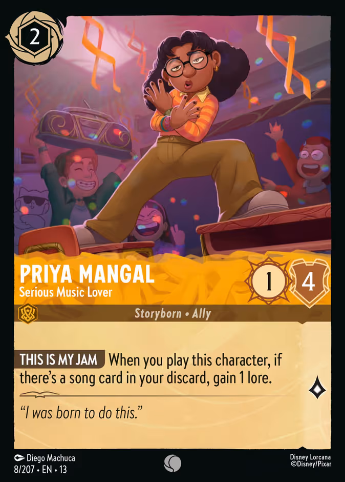 Priya Mangal - Serious Music Lover Lorcana card (8/207, Attack of the Vine!)