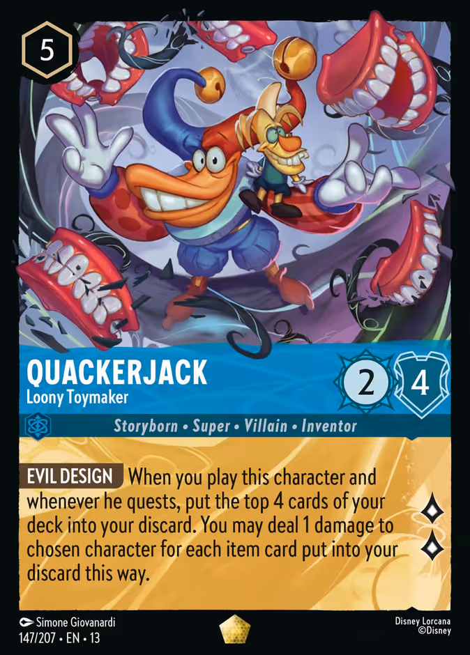 Quackerjack - Loony Toymaker Lorcana card (147/207, Attack of the Vine!)