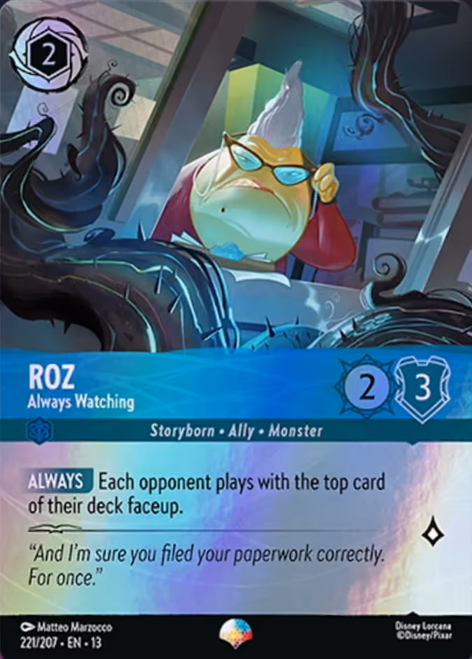 Roz - Always Watching Lorcana card (221/207, Attack of the Vine!)