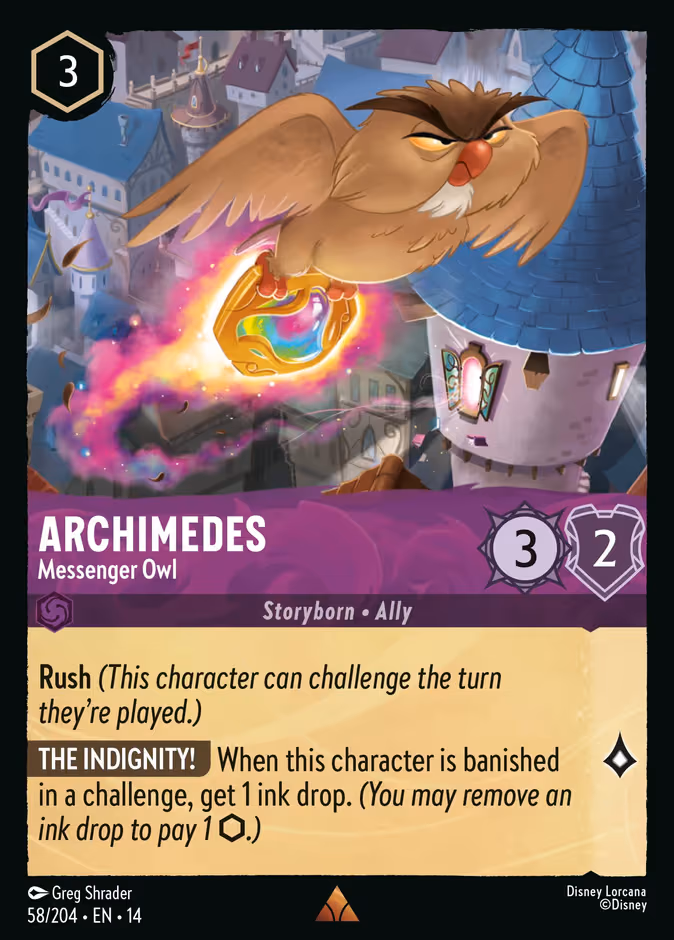 Archimedes - Messenger Owl Lorcana card (58/197, Hyperia City)