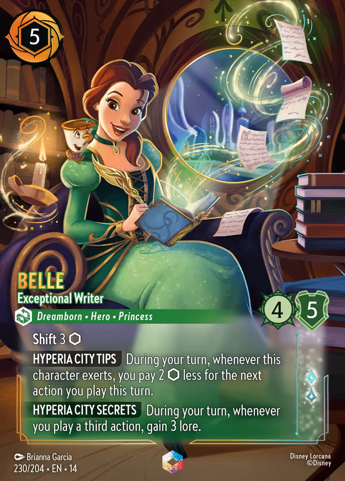 Belle - Exceptional Writer (Enchanted) Lorcana card (230/204, Hyperia City)