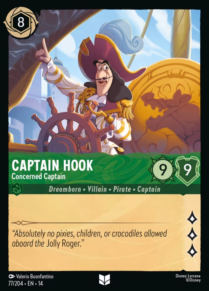 Captain Hook - Concerned Captain Lorcana card (77/204, Hyperia City)