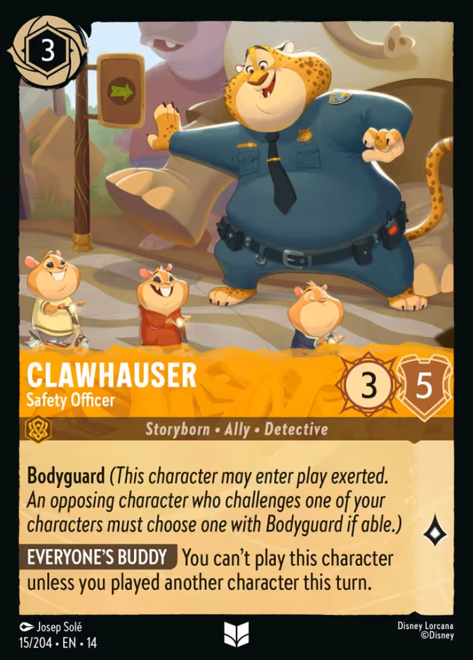 Clawhauser - Safety Officer Lorcana card (15/204, Hyperia City)