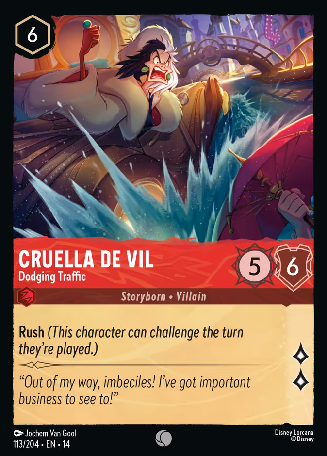 Cruella De Vil - Dodging Traffic Lorcana card (113/197, Hyperia City)