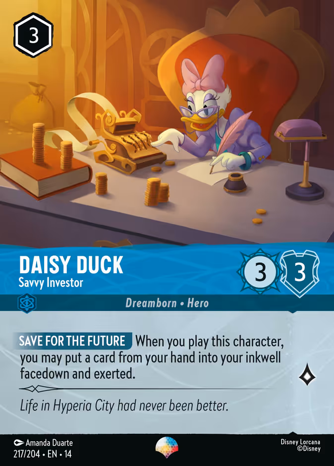 Daisy Duck - Savvy Investor Lorcana card (217/204, Hyperia City)