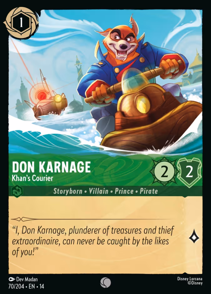 Don Karnage - Khan's Courier Lorcana card (70/204, Hyperia City)