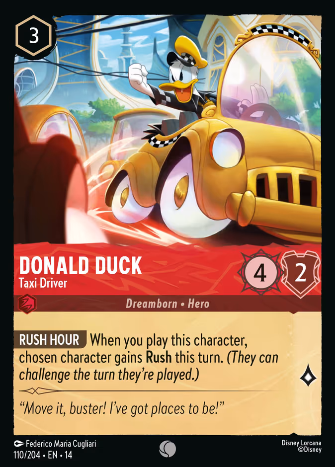Donald Duck - Taxi Driver Lorcana card (110/197, Hyperia City)