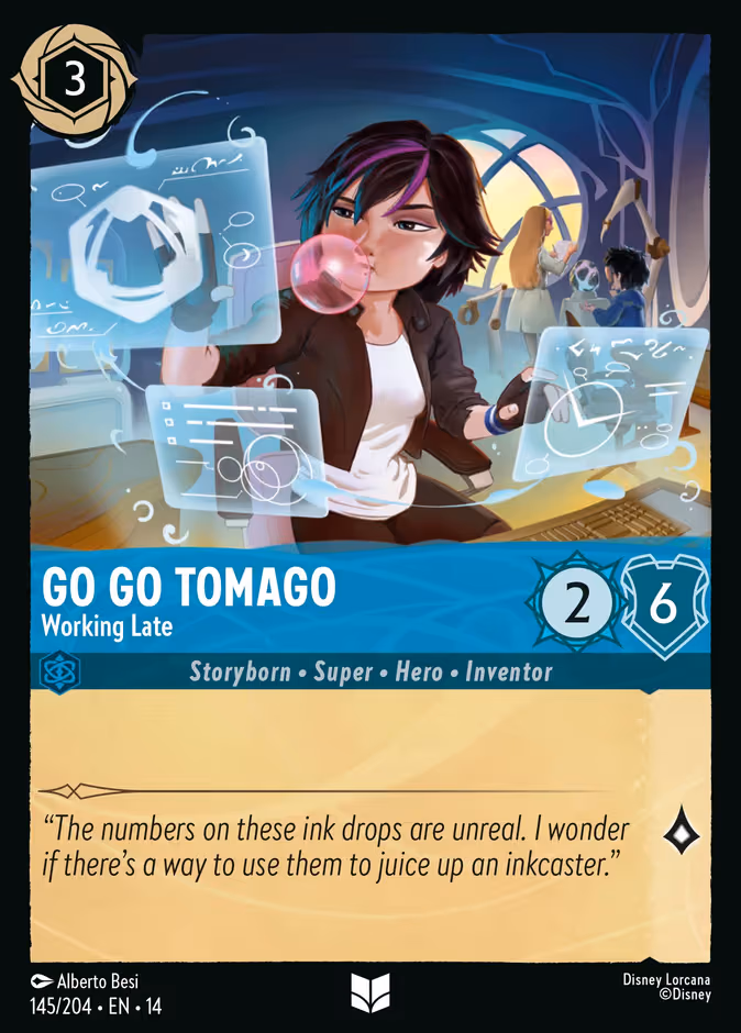 Go Go Tomago - Working Late Lorcana card (145/204, Hyperia City)