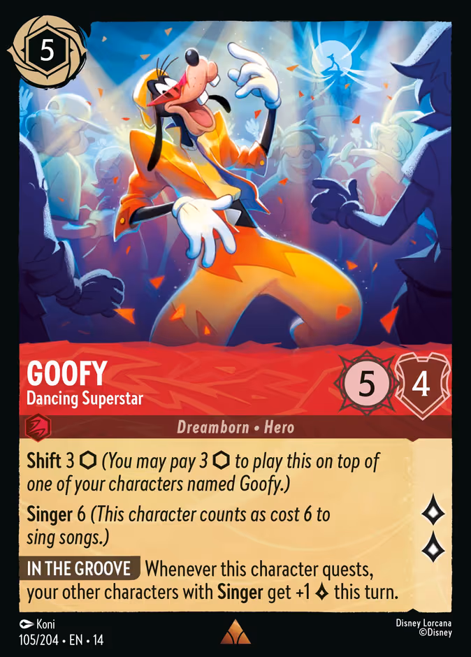 Goofy - Dancing Superstar Lorcana card (105/197, Hyperia City)