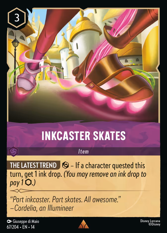 Inkcaster Skates Lorcana card (67/201, Hyperia City)