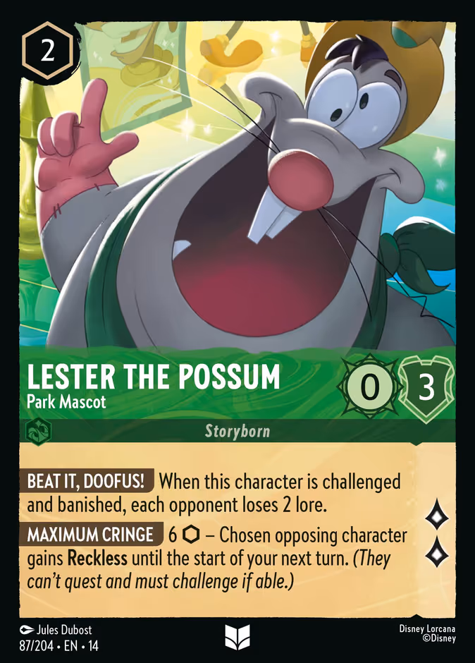 Lester the Possum - Park Mascot Lorcana card (87/204, Hyperia City)