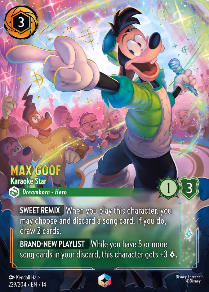 Max Goof - Karaoke Star (Enchanted) Lorcana card (229/204, Hyperia City)