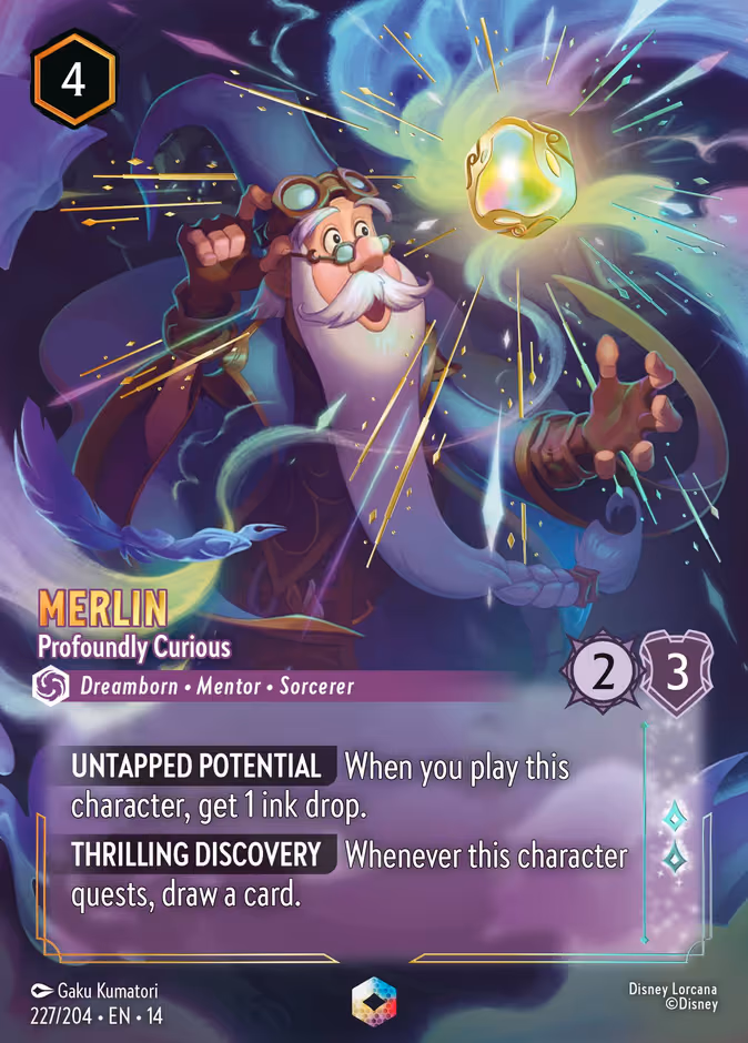 Merlin - Profoundly Curious (Enchanted) Lorcana card (227/204, Hyperia City)