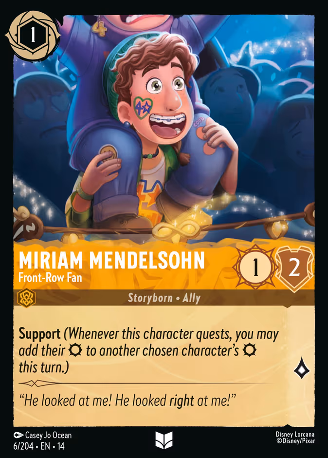 Miriam Mendelsohn - Front-Row Fan Lorcana card (6/201, Hyperia City)