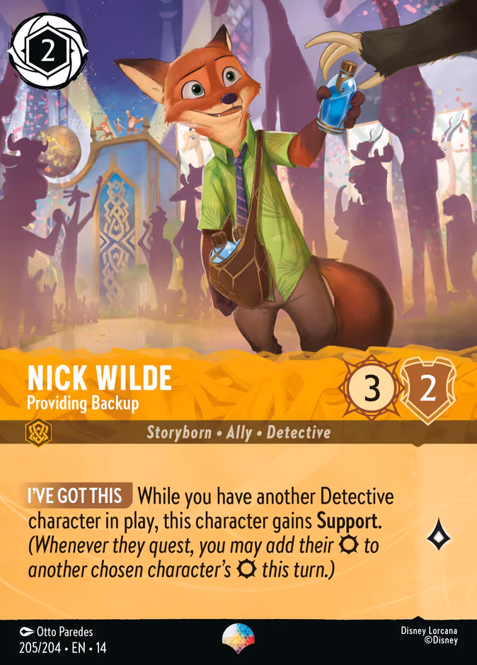 Nick Wilde - Providing Backup Lorcana card (205/204, Hyperia City)