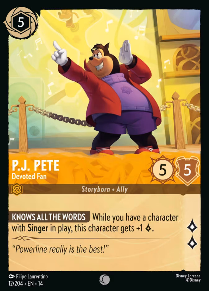 P.J. Pete - Devoted Fan Lorcana card (12/204, Hyperia City)