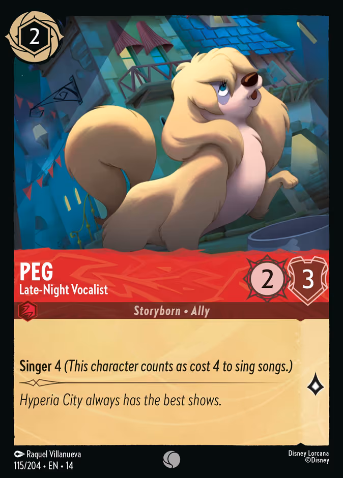 Peg - Late-Night Vocalist Lorcana card (115/204, Hyperia City)