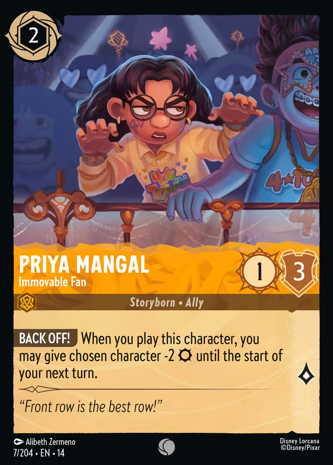 Priya Mangal - Immovable Fan Lorcana card (7/201, Hyperia City)