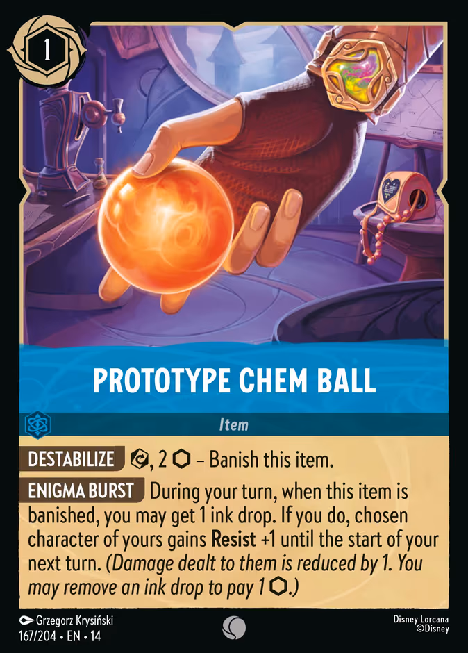Prototype Chem Ball Lorcana card (167/204, Hyperia City)