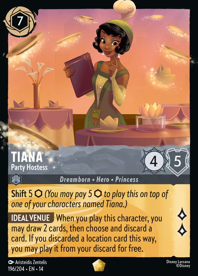Tiana - Party Hostess Lorcana card (196/197, Hyperia City)