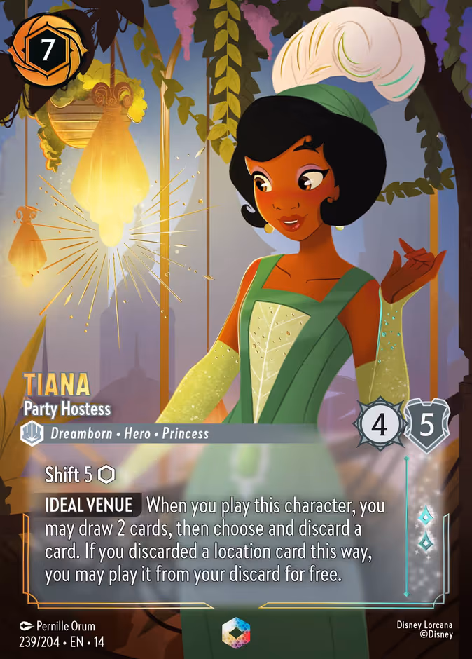 Tiana - Party Hostess (Enchanted) Lorcana card (239/204, Hyperia City)