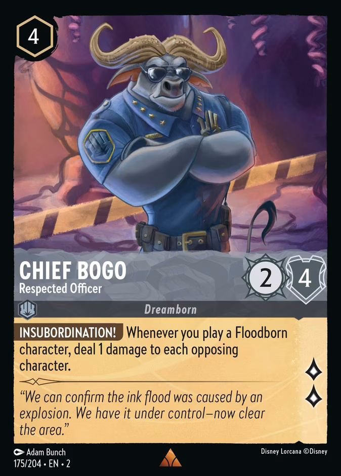 Chief Bogo - Respected Officer Lorcana card (175/204, Rise of the Floodborn)