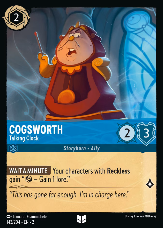 Cogsworth - Talking Clock Lorcana card (143/204, Rise of the Floodborn)