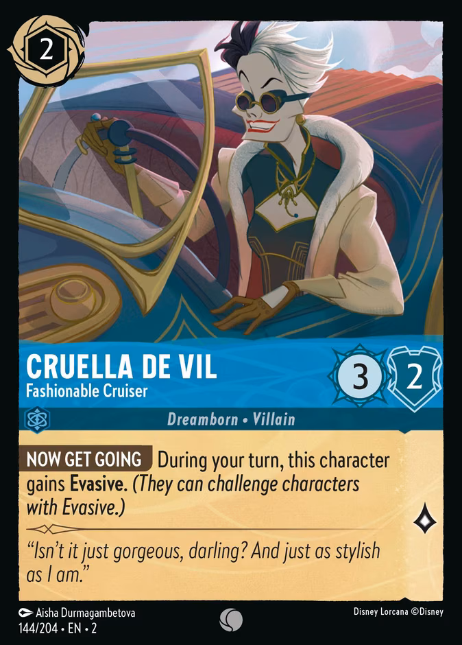 Cruella De Vil - Fashionable Cruiser Lorcana card (144/204, Rise of the Floodborn)