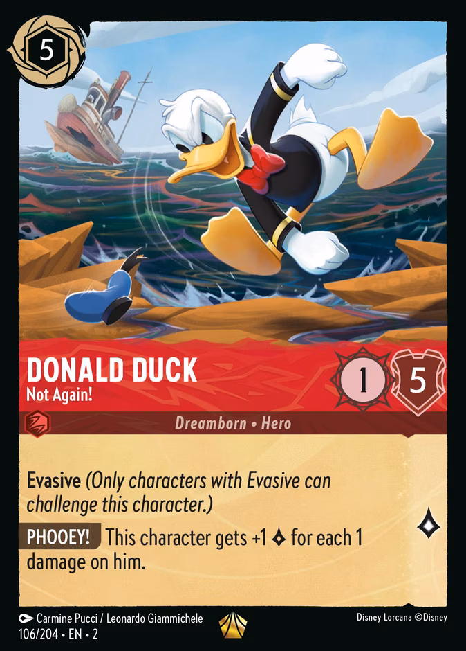 Donald Duck - Not Again! Lorcana card (106/204, Rise of the Floodborn)
