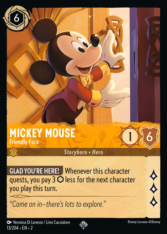 Mickey Mouse - Friendly Face Lorcana card (13/204, Rise of the Floodborn)