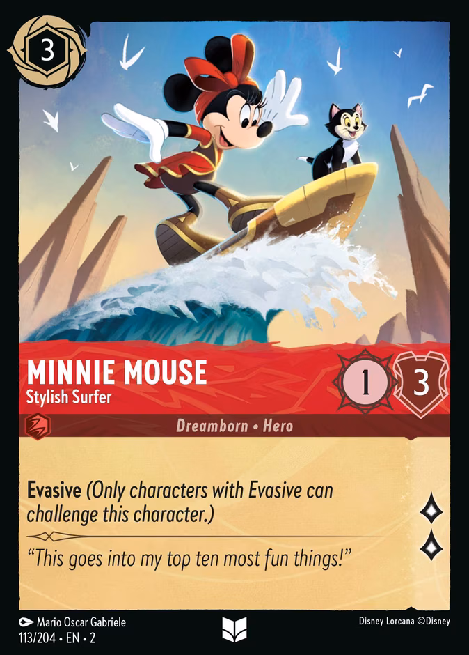 Minnie Mouse - Stylish Surfer Lorcana card (113/204, Rise of the Floodborn)