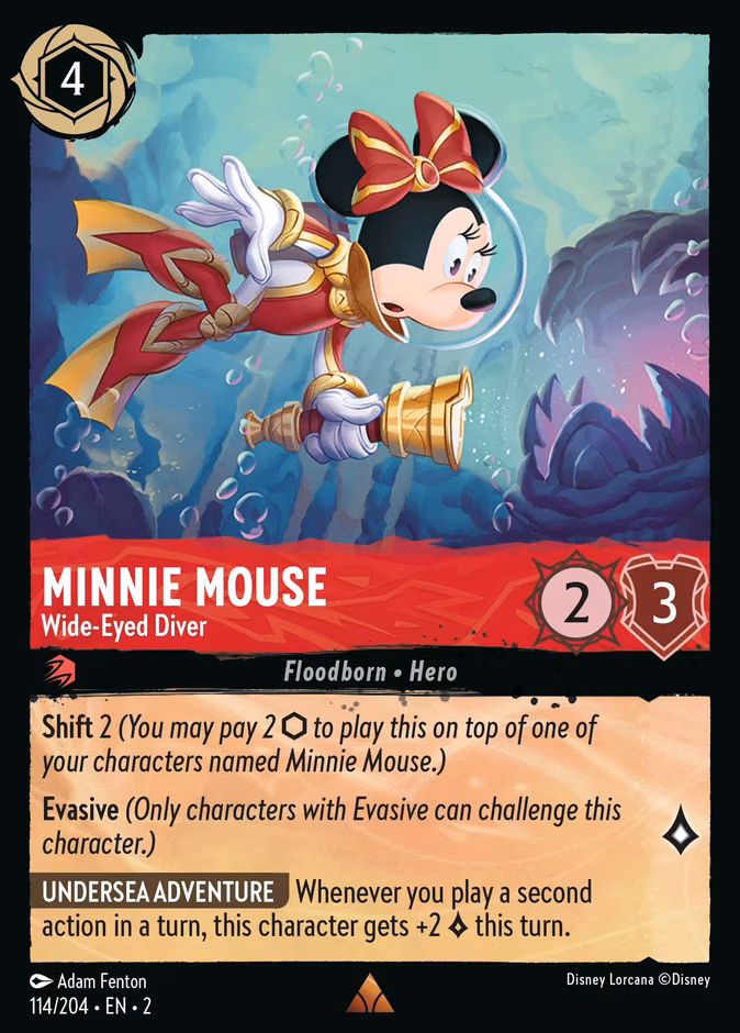 Minnie Mouse - Wide-Eyed Diver Lorcana card (114/204, Rise of the Floodborn)