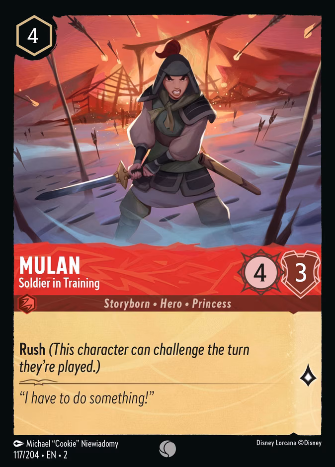 Mulan - Soldier in Training Lorcana card (117/204, Rise of the Floodborn)