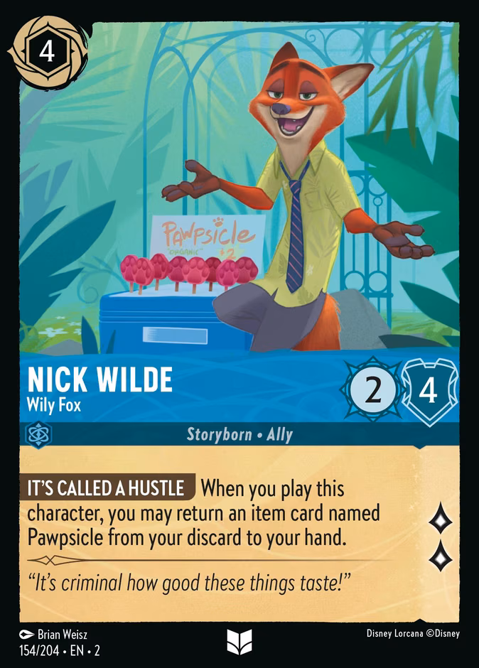 Nick Wilde - Wily Fox Lorcana card (154/204, Rise of the Floodborn)
