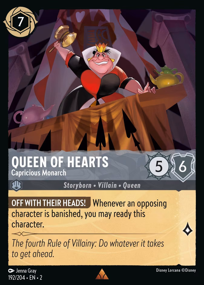 Queen of Hearts - Capricious Monarch Lorcana card (192/204, Rise of the Floodborn)