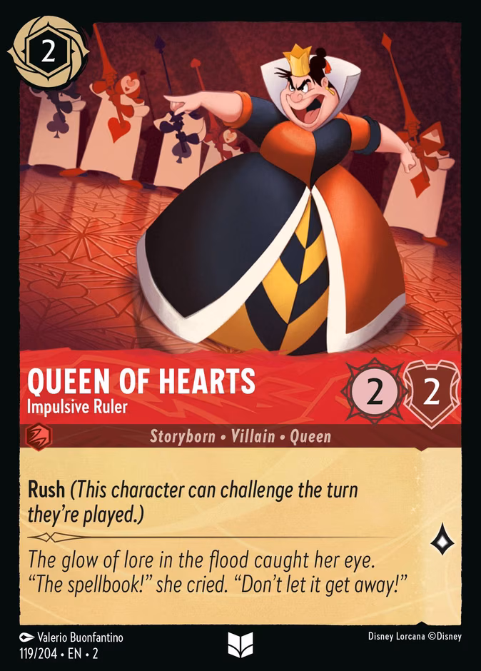 Queen of Hearts - Impulsive Ruler Lorcana card (119/204, Rise of the Floodborn)
