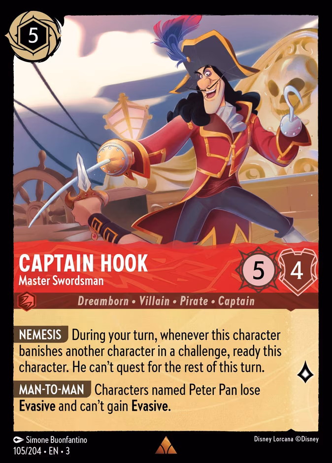 Captain Hook - Master Swordsman Lorcana card (105/204, Into the Inklands)