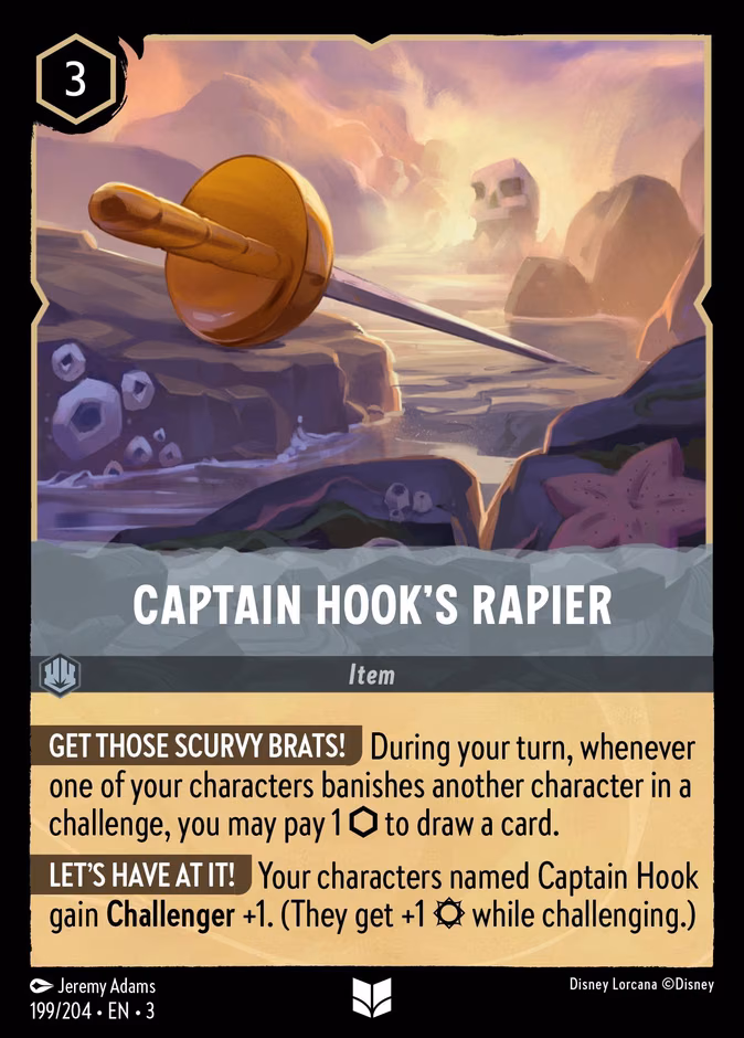 Captain Hook's Rapier Lorcana card (199/204, Into the Inklands)