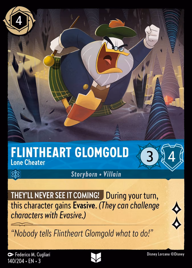 Flintheart Glomgold - Lone Cheater Lorcana card (140/204, Into the Inklands)