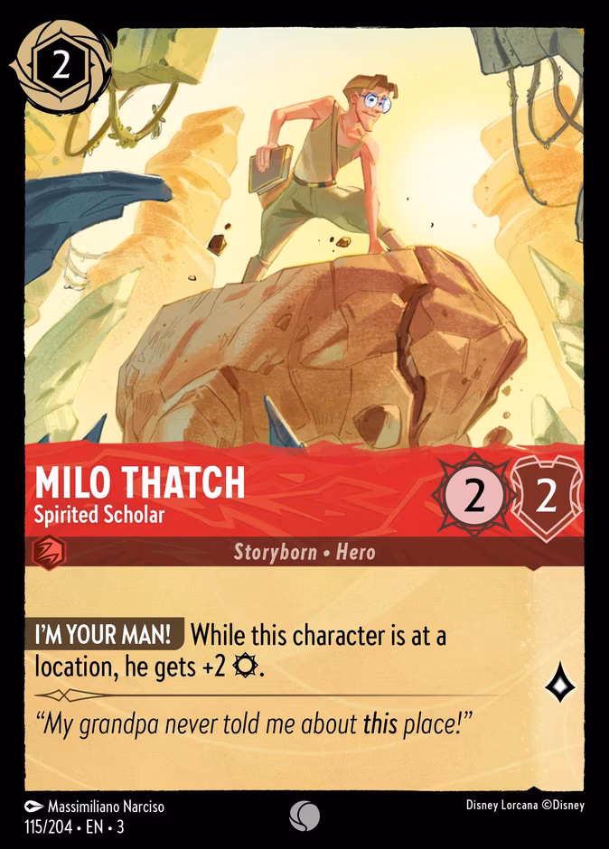 Milo Thatch - Spirited Scholar Lorcana card (115/204, Into the Inklands)