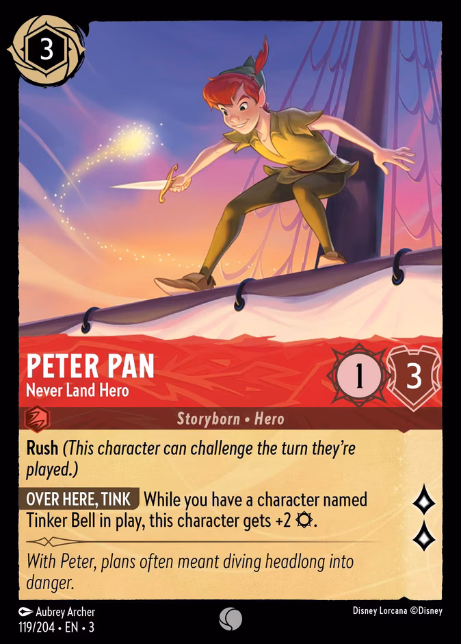 Peter Pan - Never Land Hero Lorcana card (119/204, Into the Inklands)