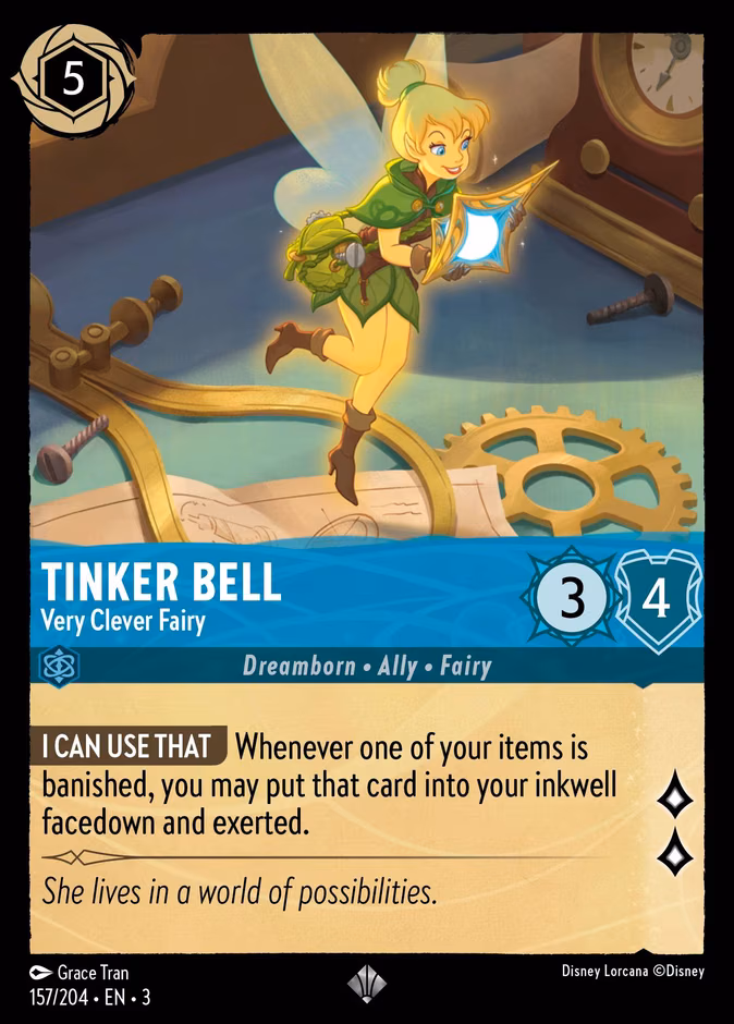 Tinker Bell - Very Clever Fairy Lorcana card (157/204, Into the Inklands)