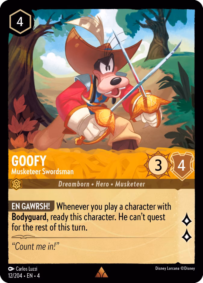 Goofy - Musketeer Swordsman Lorcana card (12/204, Ursula's Return)