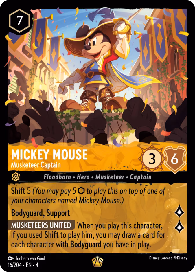 Mickey Mouse - Musketeer Captain Lorcana card (16/204, Ursula's Return)