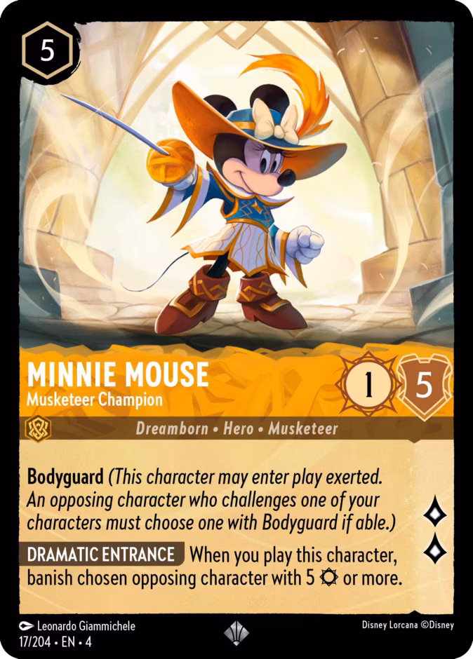 Minnie Mouse - Musketeer Champion Lorcana card (17/204, Ursula's Return)