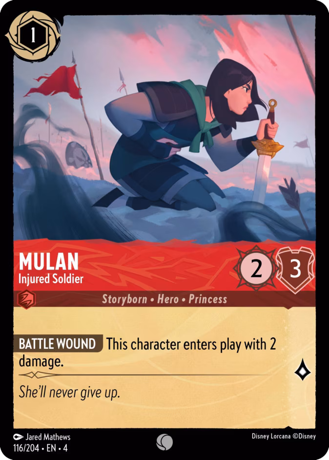 Mulan - Injured Soldier Lorcana card (116/204, Ursula's Return)